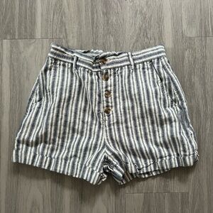 GAP Khakis Women’s High Rise Linen Blend Striped Button Front Shorts Size 6 Navy